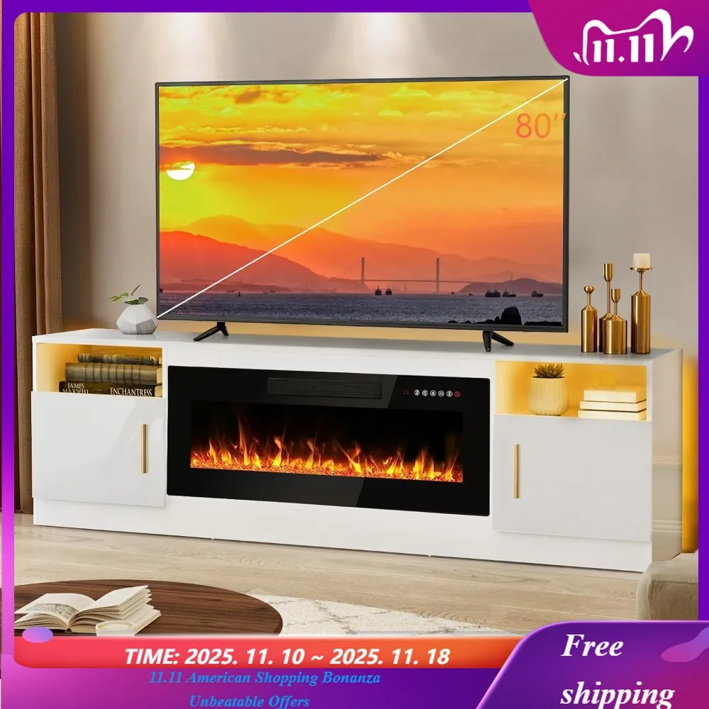 

Подставка для каминного телевизора с 36-дюймовым каменом Телевизоры с диагональю до 80 дюймов, развлекательным центром и хранилищем со светодиодной подсветкой, современные деревянные носители