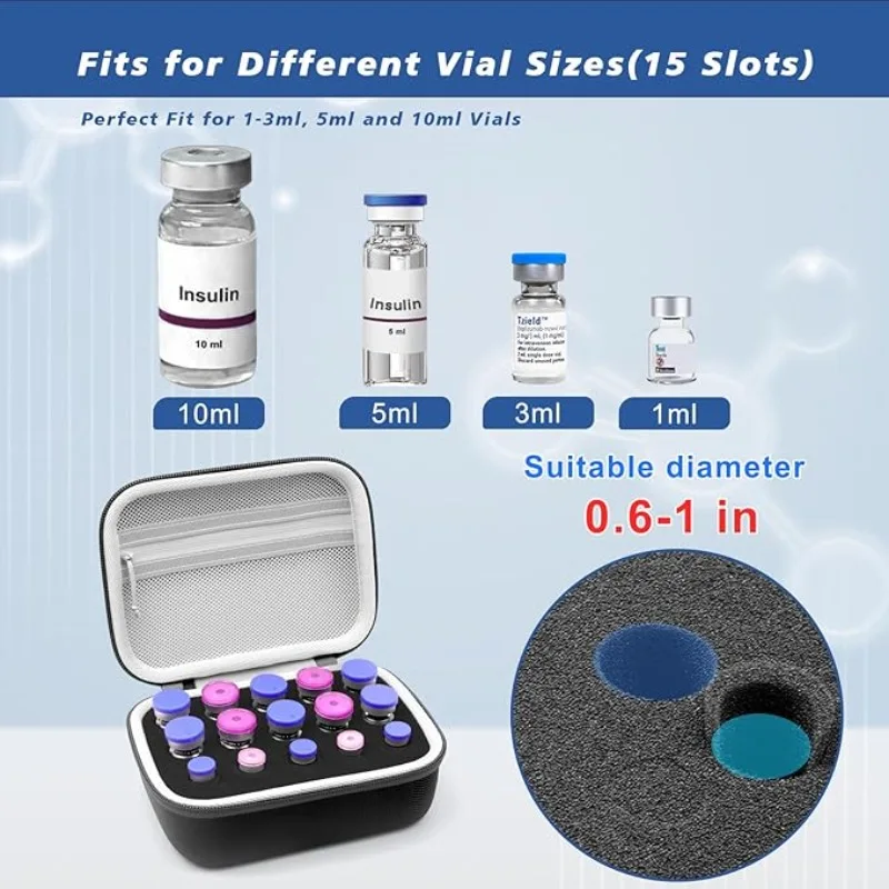 3ML/10ml Insulin-Aufbewahrungstasche mit 15/30 Fächern, Harte EVA-Diabetiker-Schutztasche, Stoßfeste Tragbare Reisetasche mit Netztasche – Detail 4