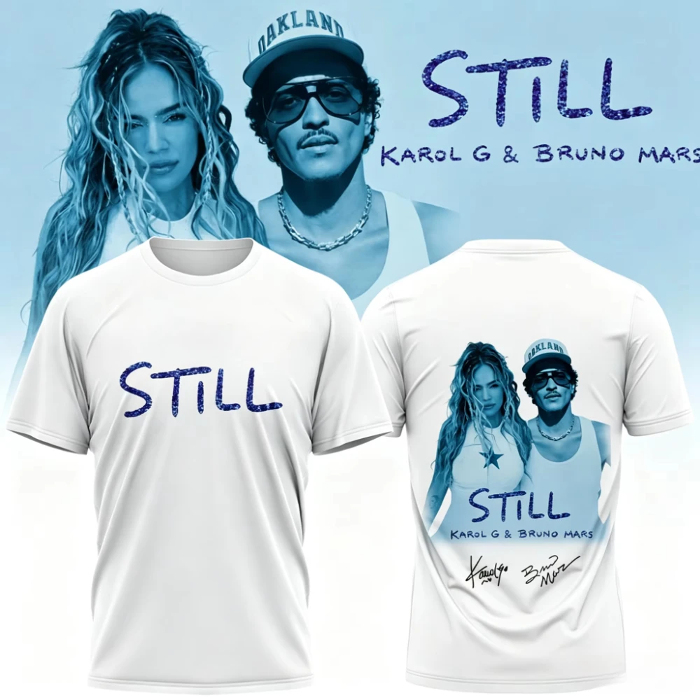 2026 Karol G Bruno Mars STILL Tour Double Sided Print T-Shirt Men Women Vintage Cotton Short Sleeve Tees Oversized Y2K Tops