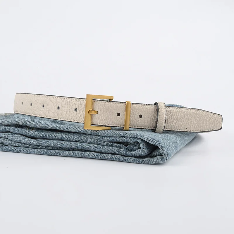 New Lychee Patterned Top Layer Cowhide Leather Women\'s Belt Minimalist Fashion Belt Jeans Casual Pants Decorative Belt