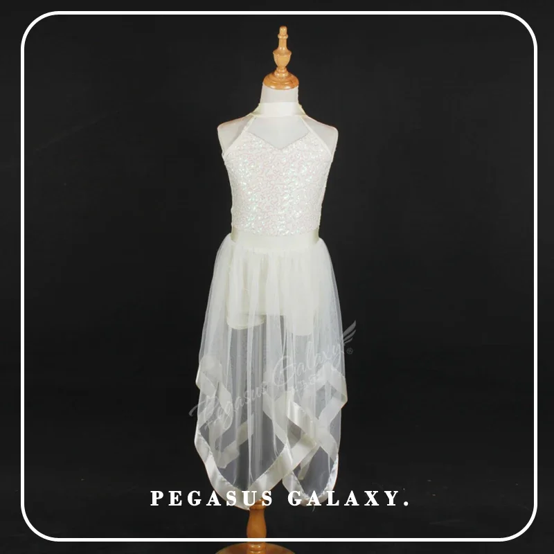 

Dance Dress Girls Sleeveless Irregular Hem Modern Dance Dress tutu Princess Dress Birthday Costume Group Performance Stagewear