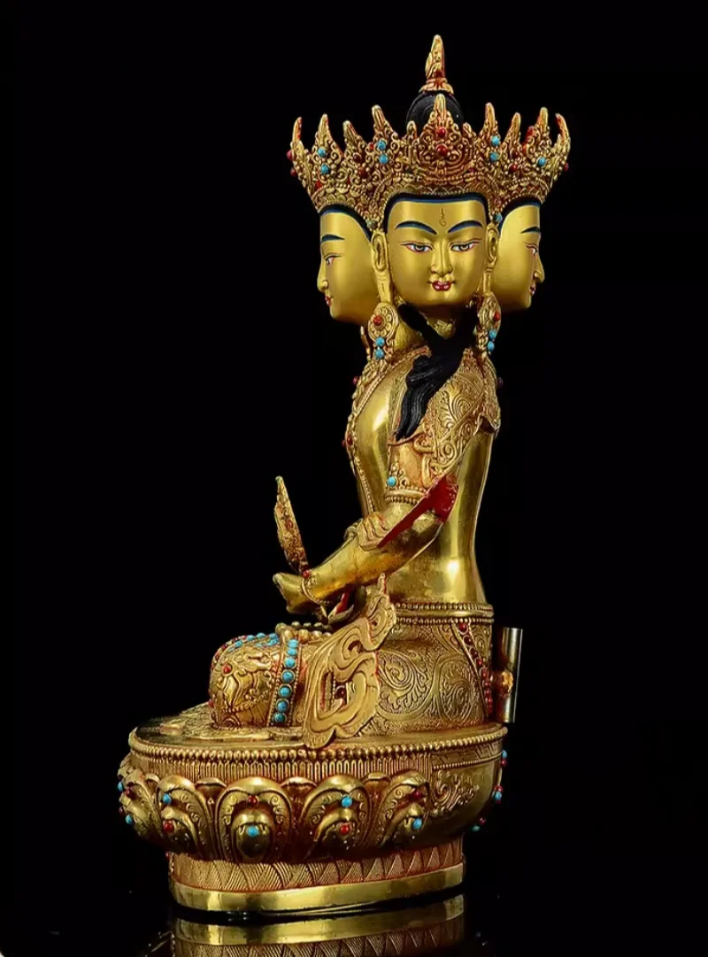Exquisite Copper Gilded Inlaid colorful Beads Exquisite Crafted Carve Vairocana Buddha Statue Feng Shui Auspicious Ornaments view 6