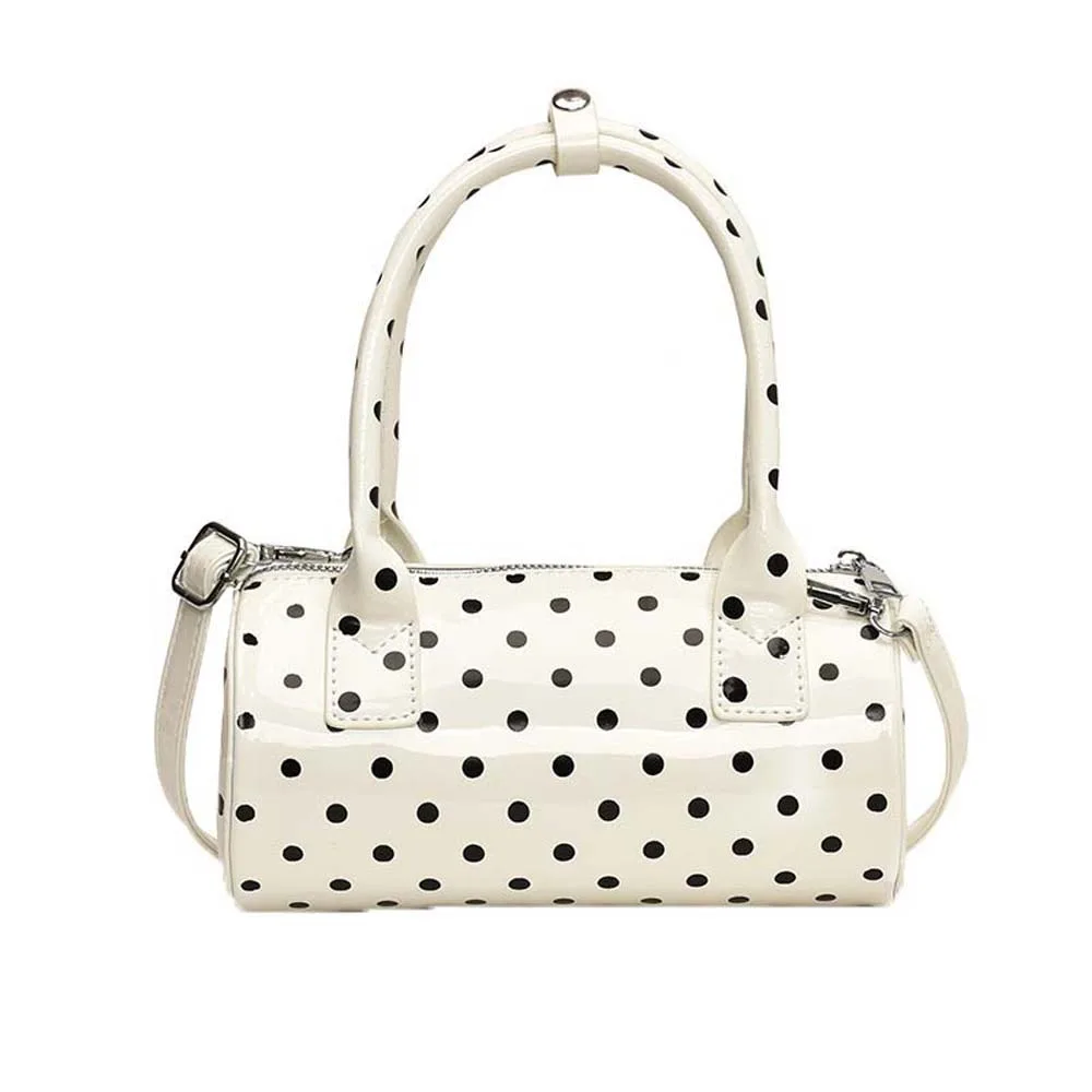 

Polyester Polka Dot Cylindrical Bag Korean Style Anti-Splash Water Spicy Girl Handbag White Black PU Shoulder Bag Party