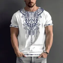 Summer men's ethnic retro T-shirt 3D printed T-shirt short sleeved holiday street photo T-shirt casual men's top loose size roun