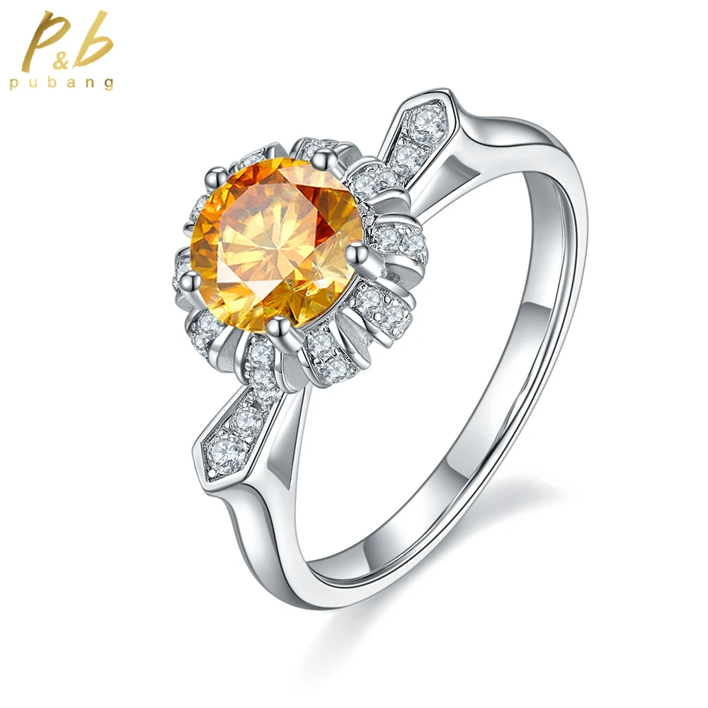 

PuBang Fine Jewelry 100% 925 Sterling Silver Yellow GRA Moissanite Diamond Ring for Women Annivesary Cocktail Gift Free Shipping