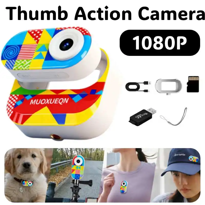 

1080P Thumb Action Camera with Magnetic Charging Case Mini Wearable Camera for Travel Outdoor Hiking Cycling Vlog Recorder Cam