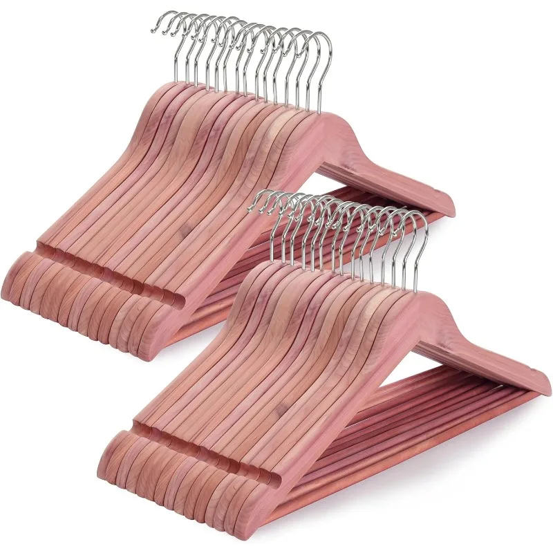 American Red Cedar Wooden Hangers, Clothes Hangers for Closet,  360°Flexible Hook, Non-Slip Pants Bar