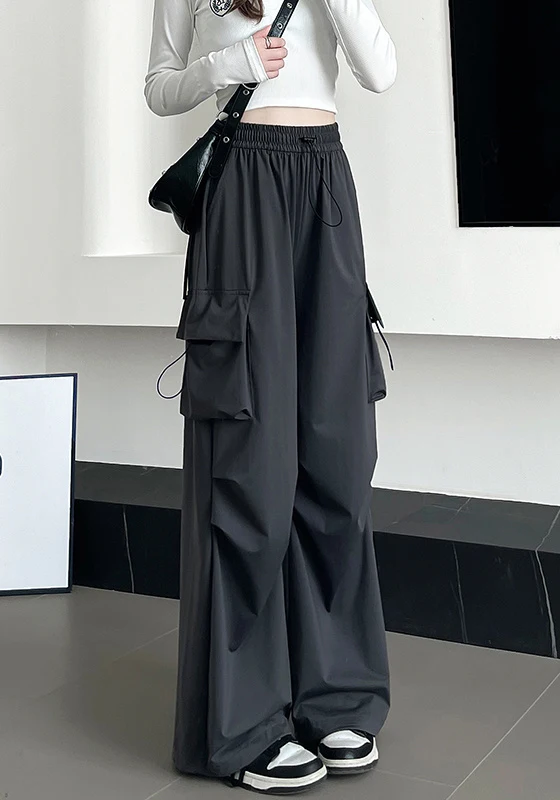 Cargohose für Damen, Streetwear, Herbst, Nylon, bestickt, Stickerei, Perlen, mit Diamanten besetzt, glitzernde Pailletten, glänzender Vintage-Stil