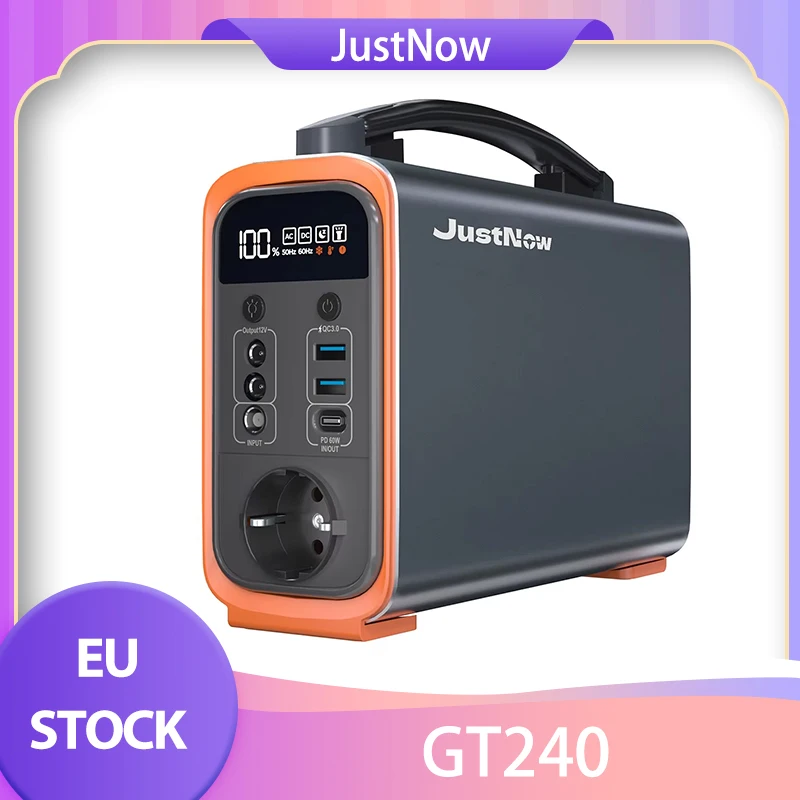 JustNow GT240 240W Portable Power Station, 240Wh LiFePO4 Battery Solar Generator, PD 60W Fast Charging, LED Light, 6 Outputs