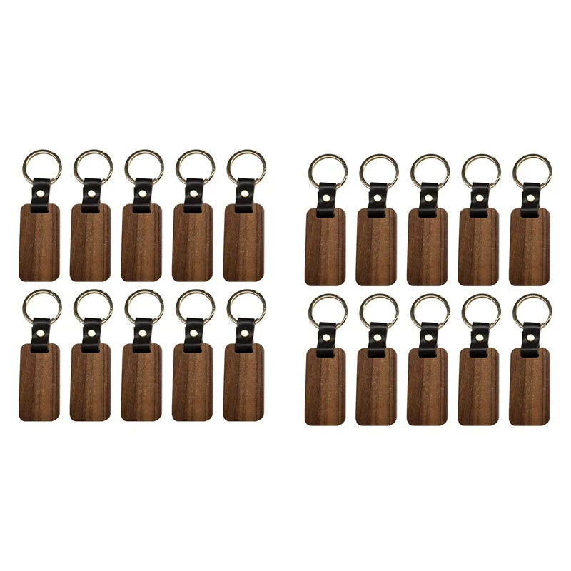 

20Pcs Wooden Keychain Rectangular Collectible Key Ring Car Bag Hanging Pendant Painting Crafts Cute Keychain