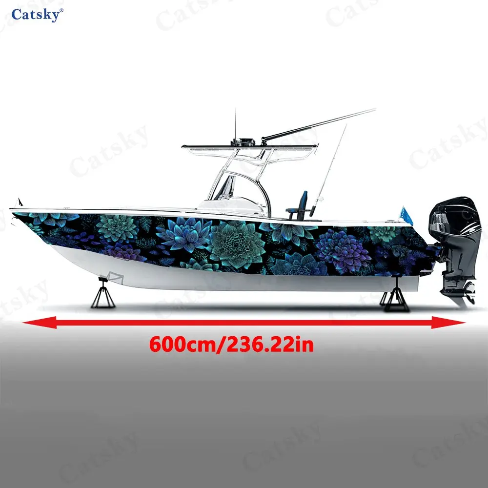 2PcsDark Night Lotus Blossom Boat Sticker, PVC Waterproof Durable Vinyl Wrap Decals for Fishing Boat, Durable and Stylish Design