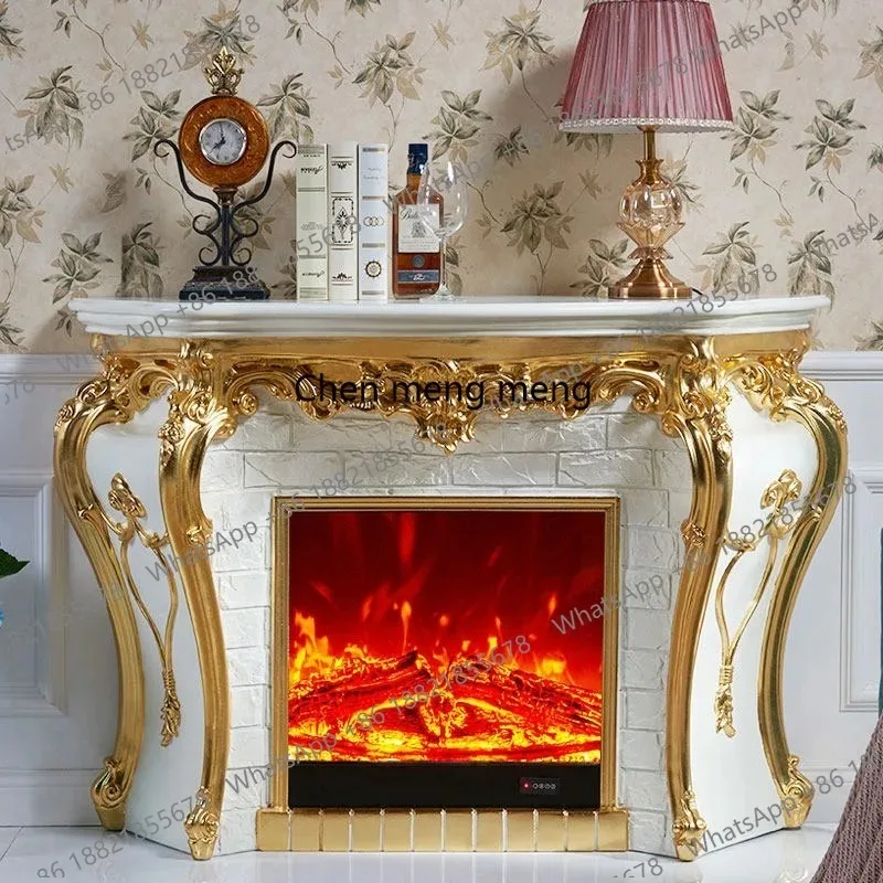 CC182 American solid wood gold-painted fireplace decorative cabinet, carved electric fireplace European style