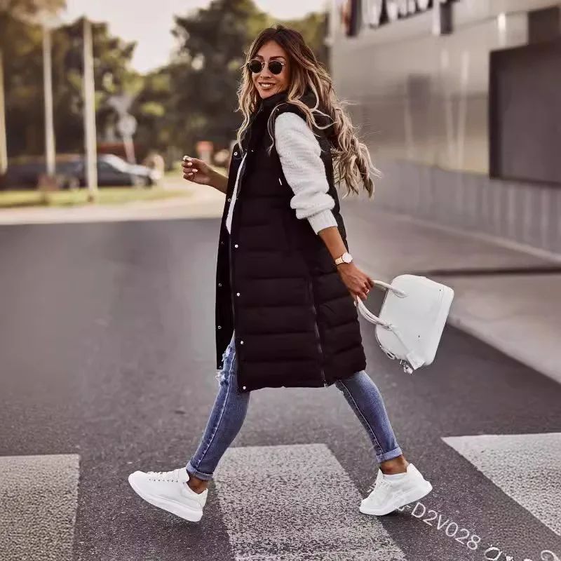 Outono feminino colete inverno puffer parkas casaco 2025 novo casual bolso com capuz feminino sem mangas jaqueta outerwear