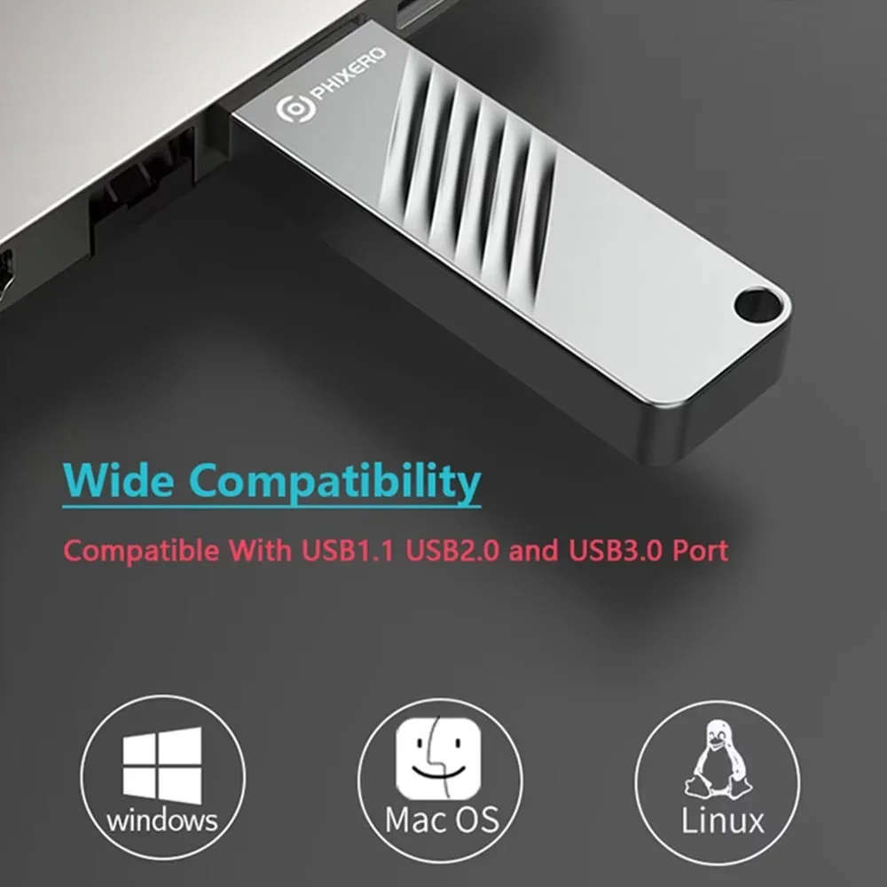 PHIXERO USSD Mobile Solid U Disk 550 MB/Detik USB Flash Drive 1TB 512GB 256GB 128GB USB 3.2 Gen1 Pen Drive Logam Solid State U Disk