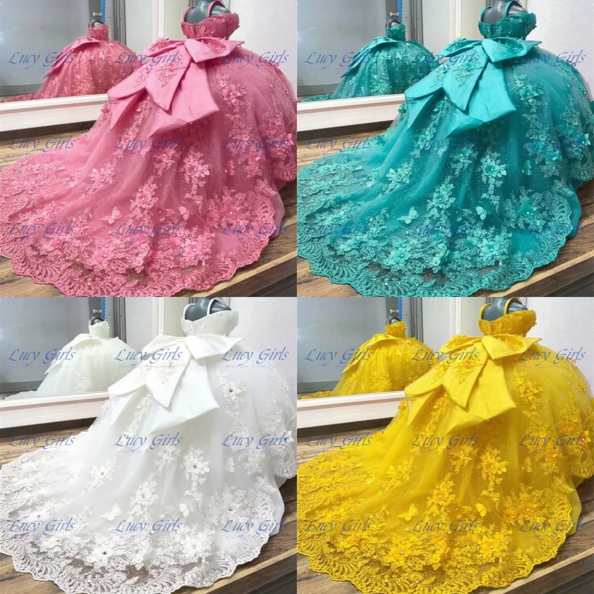 

Quality Luxurious With Exquisite 3D Flowers Applique Flower Girl Dress Tulle Fluffy For Kids Birthday Wedding Evening Ball Gowns