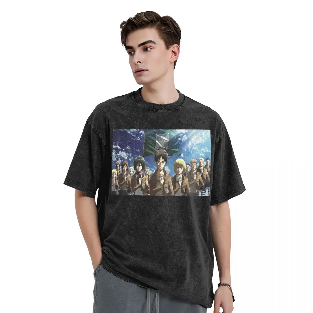 Attack On Titan Zeke Yeager Washed T Shirts Printed Short Sleeve Hip Hop T-Shirt Streetwear Tops Tees for Men Women