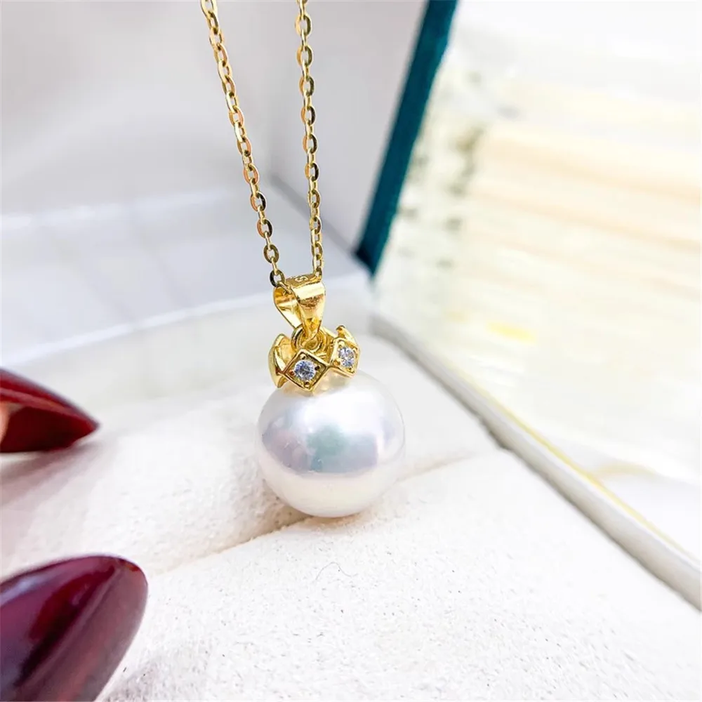 

DIY Pearl Accessories S925 Sterling Silver Pendant with Empty Crown Silver Necklace Set Fit 8-13mm Round Beads D157