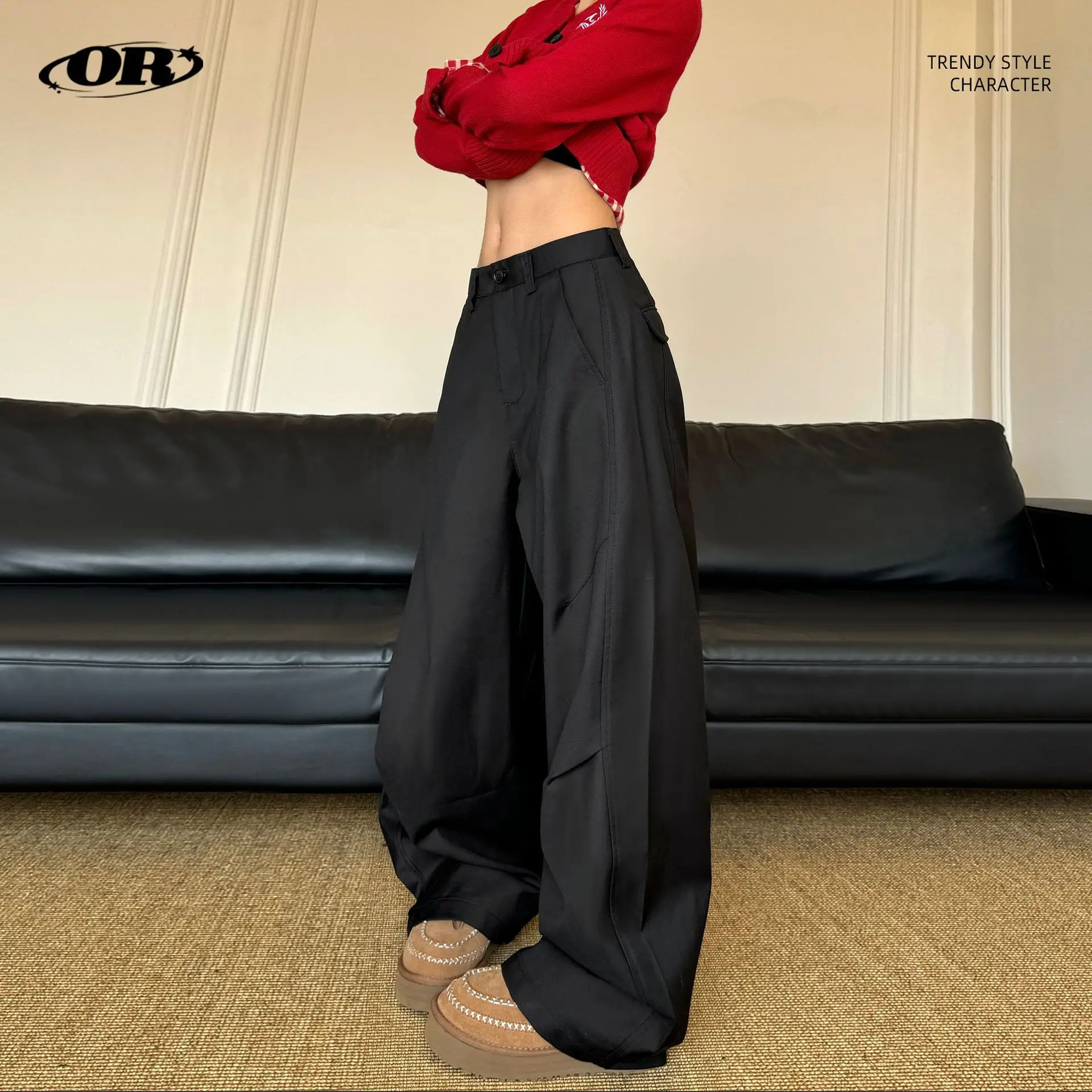 

OR FL Women's American Niche Fold Thickened Curved Knife Trousers Trendy Brand Advanced Feeling Baggy Drooping Sensation Slacks