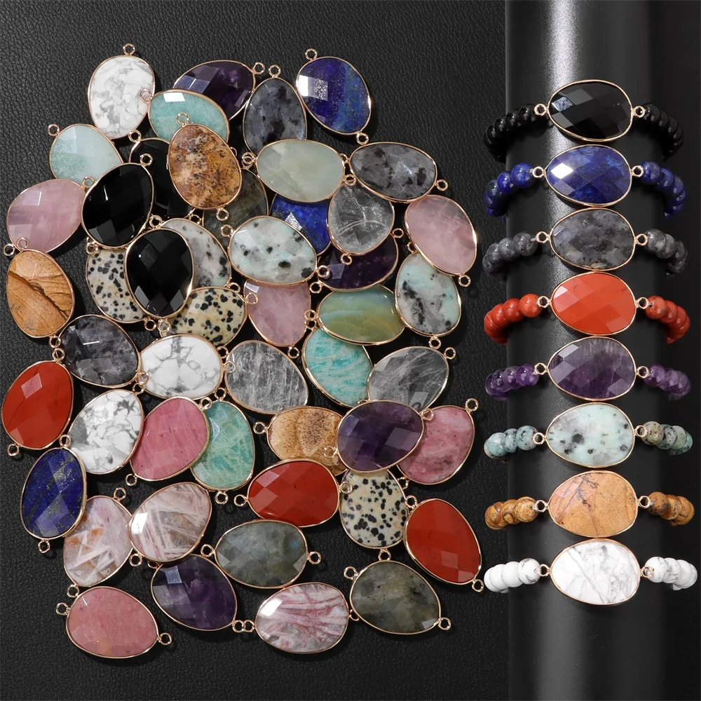 2 pezzi di forma ovale naturale connettore in pietra Labradorite sfaccettata amazzonite ametista ciondolo al quarzo per gioielli che fanno bracciali fai da te