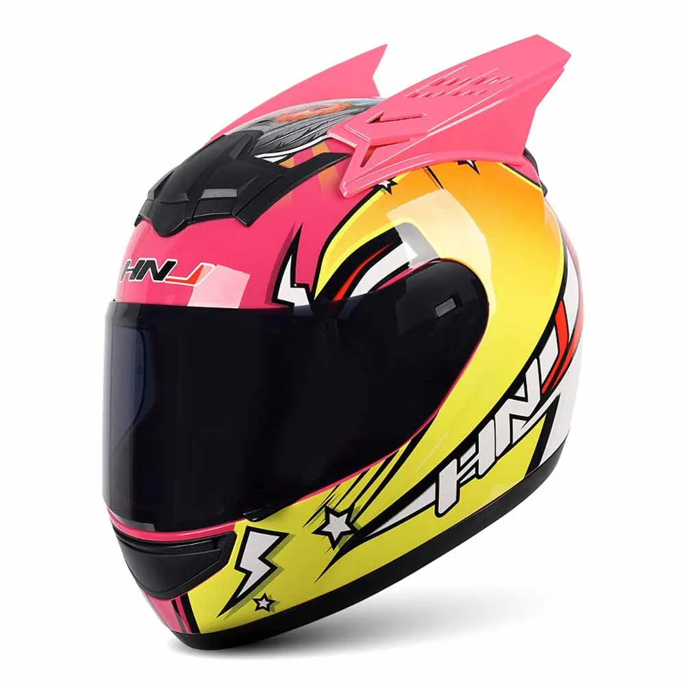 

Pink Lovebird Pink Horns Full Face Biker Helmet Wear-Resistant Motocross Kask Breathable Racing Helmet Anti-Fall Head Protection