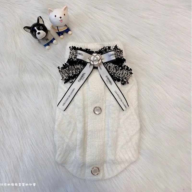 White Princess Sweater Dog Clothes Sweet Bowknot Design Small Dog Clothing Cat Kawaii Warm Thick Fashion Pet Products Wholesale