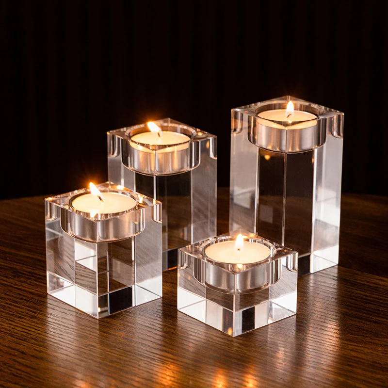 Crystal Tea Light Candle Holder, Square Glass Wish Candle Stand for Wedding, Dining, Living Room Decor Height 4,6, 8,10,12cm