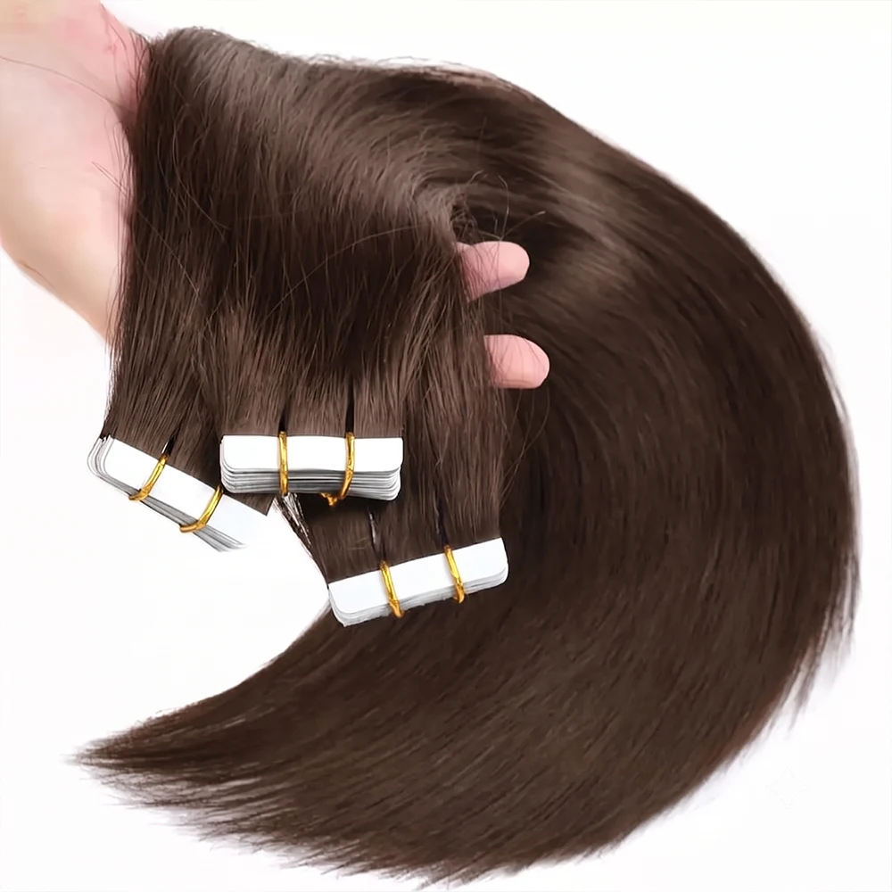 16-22 Inch Tape in Hair Extensions Human Hair Seamless Invisible Remy Hair Extensions Tape ins for Women Brazilian Dark Brown 21Pcs 50g 100% Human Hair