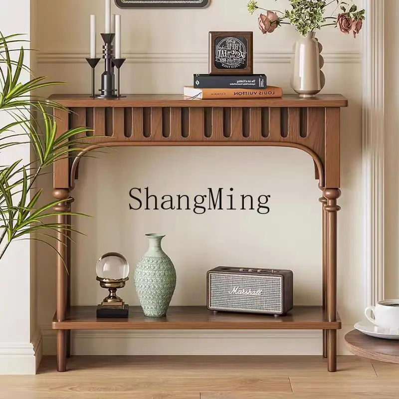 

ZYY medieval entrance, table side cabinet, retro solid wood high-footed living room against the wall, facing the door, locker