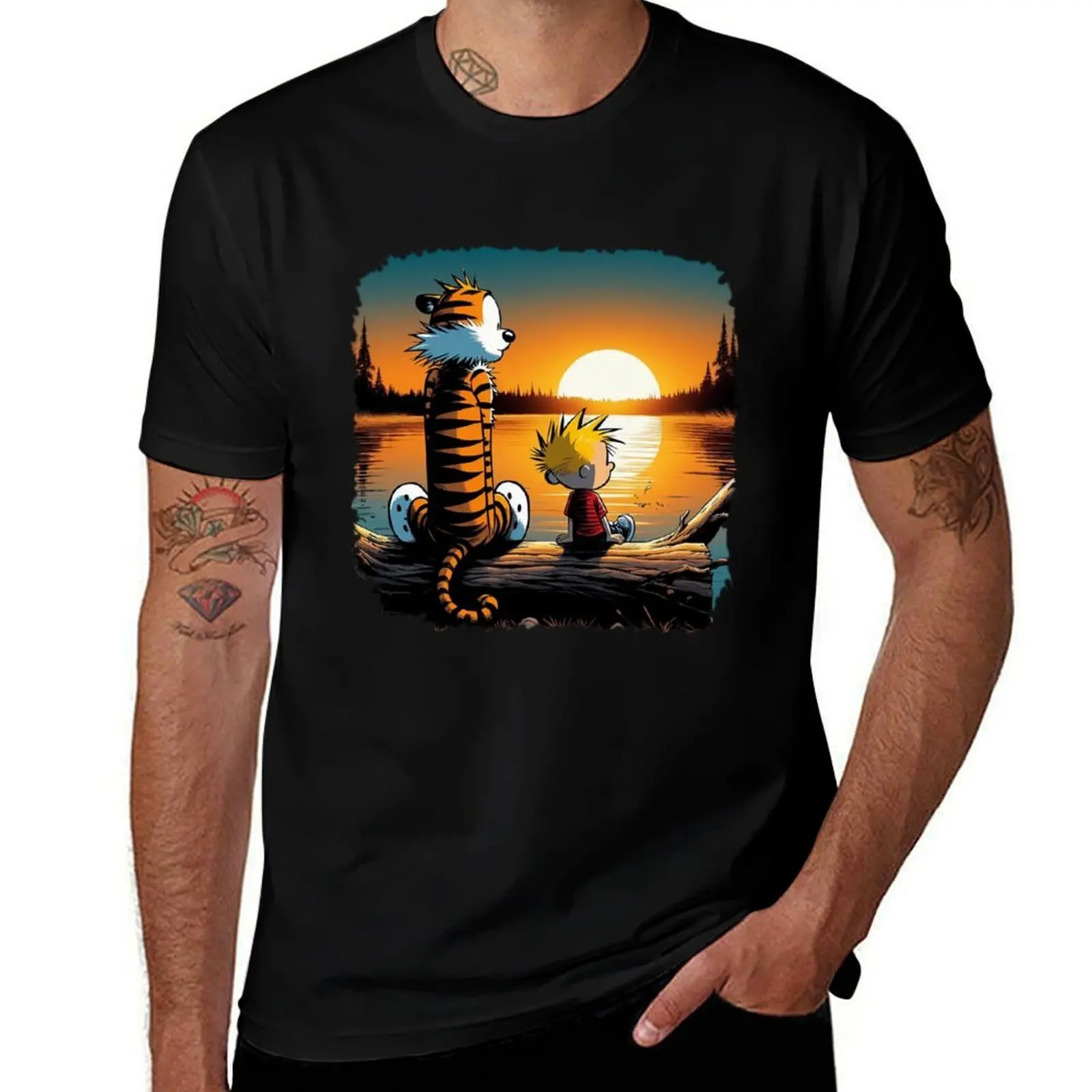

Calvin and Hobbs sunset T-Shirt Basic All Season Solid T-Shirt