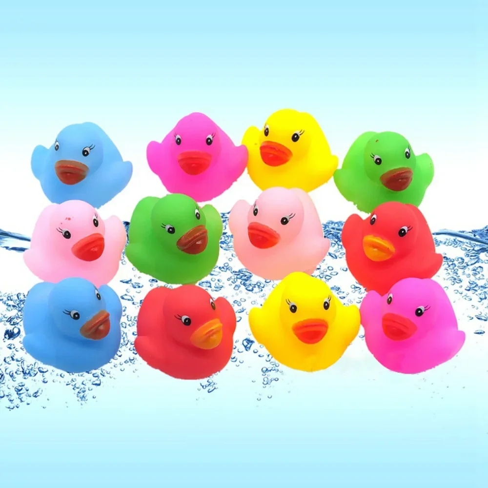 12 pçs/set brinquedos de banho do bebê colorido estridente borracha pato flutuador chá de bebê brinquedos de água para piscina festa brinquedos presentes meninos meninas