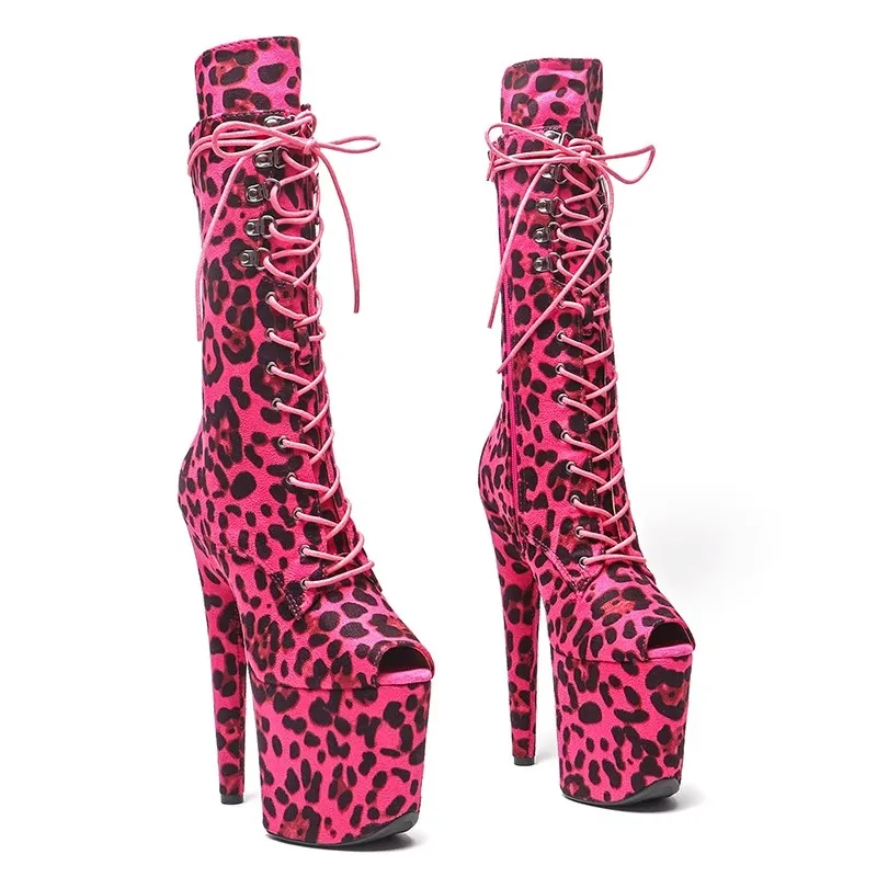 Auman Ale New 20CM/8inches Leopard Upper Sexy Exotic High Heel Platform Party Women Peep Toe Ankle Boots Pole Dance Shoes 543