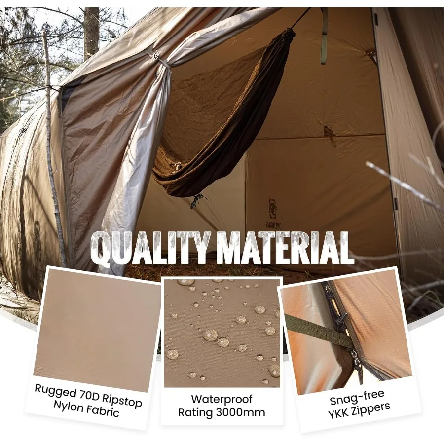 خيمة ساخنة على شكل أرجوحة من TEGIMEN مع مقبس موقد - خيمة حائط واسعة ومتعددة الاستخدامات مع تنورة ثلجية للتخييم في الطقس البارد 3000 مم Waterpr