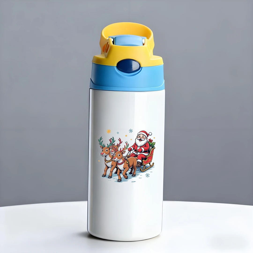 Термочашка из нержавеющей стали 304 + мультяшные сани Санта-Клауса с оленями, тема + детская соломенная чашка, теплый и милый рождественский подарок
