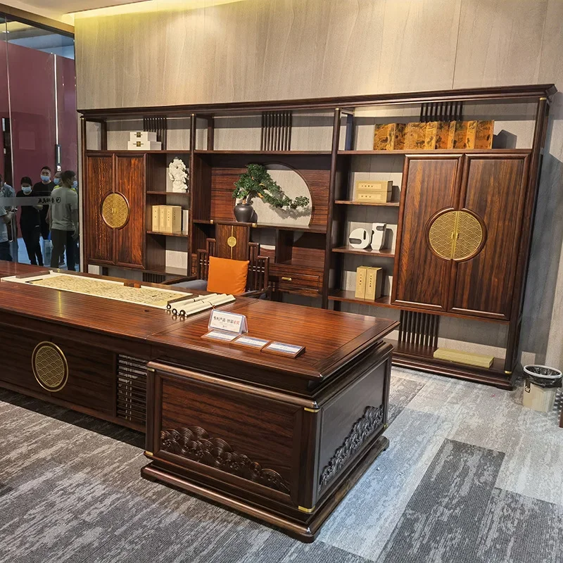 New Chinese-style class desk boss table ebony solid wood high-end atmospheric president table modern carved desk furniture