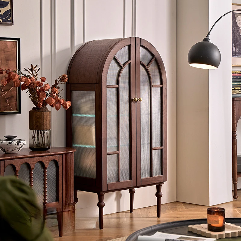 French retro solid wood children's bookcase floor-to-ceiling bookshelf living room light luxury arched display cabinet dining