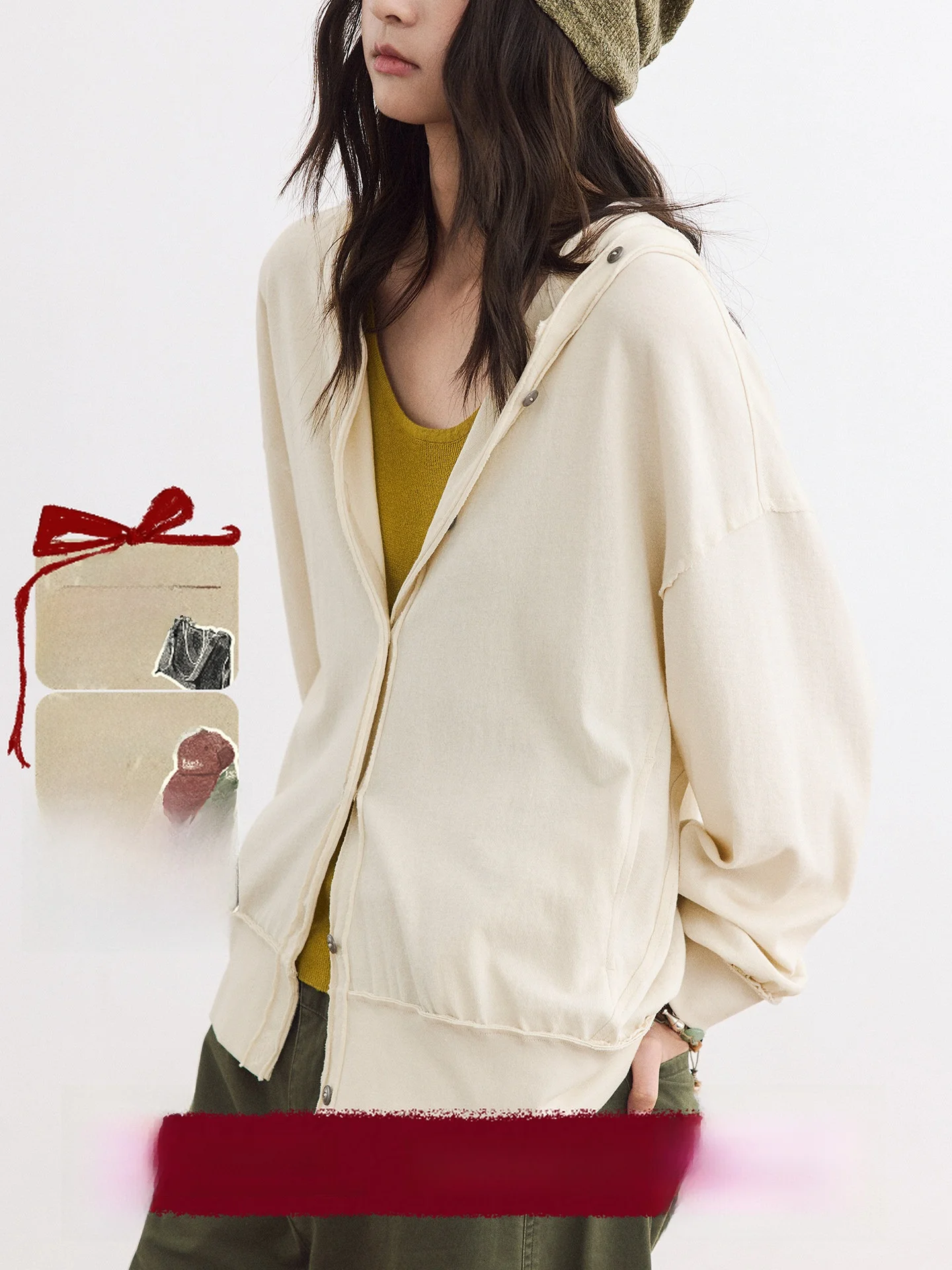

Octopusme Retro Style Hooded Open Cardigan Jacket Women's Lightweight Simple Match Summer Sweatshirt Cotton Long Sleeve