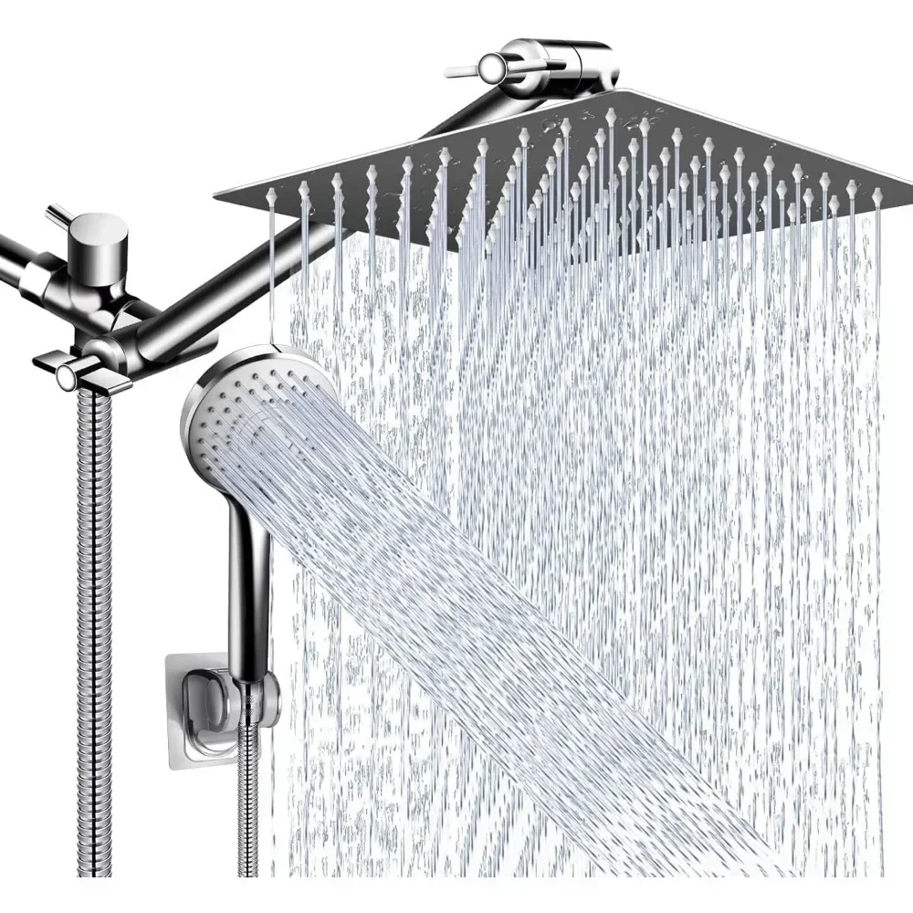 High Pressure Rain Shower Head Adjustable Extension Arm and 5 Settings Handheld ,Powerful Shower Spray Against Low