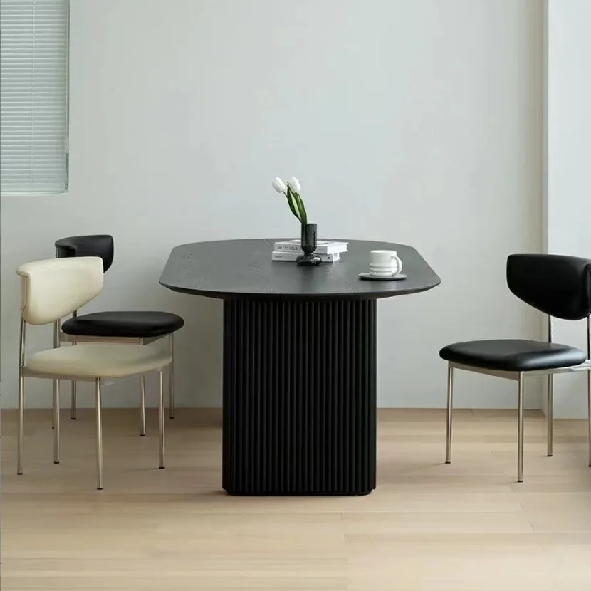 

Mid-ancient style all-solid wood dining table household oval light luxury dining table wabi-**** black designer long table desk