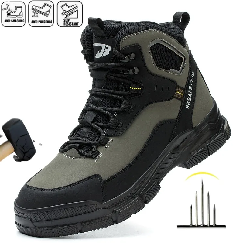 

Steel Toe Safety Shoes Men, Anti-Puncture Anti-Smash Non Slip Industrial Work Boots Lightweight Protection Tactical Boots