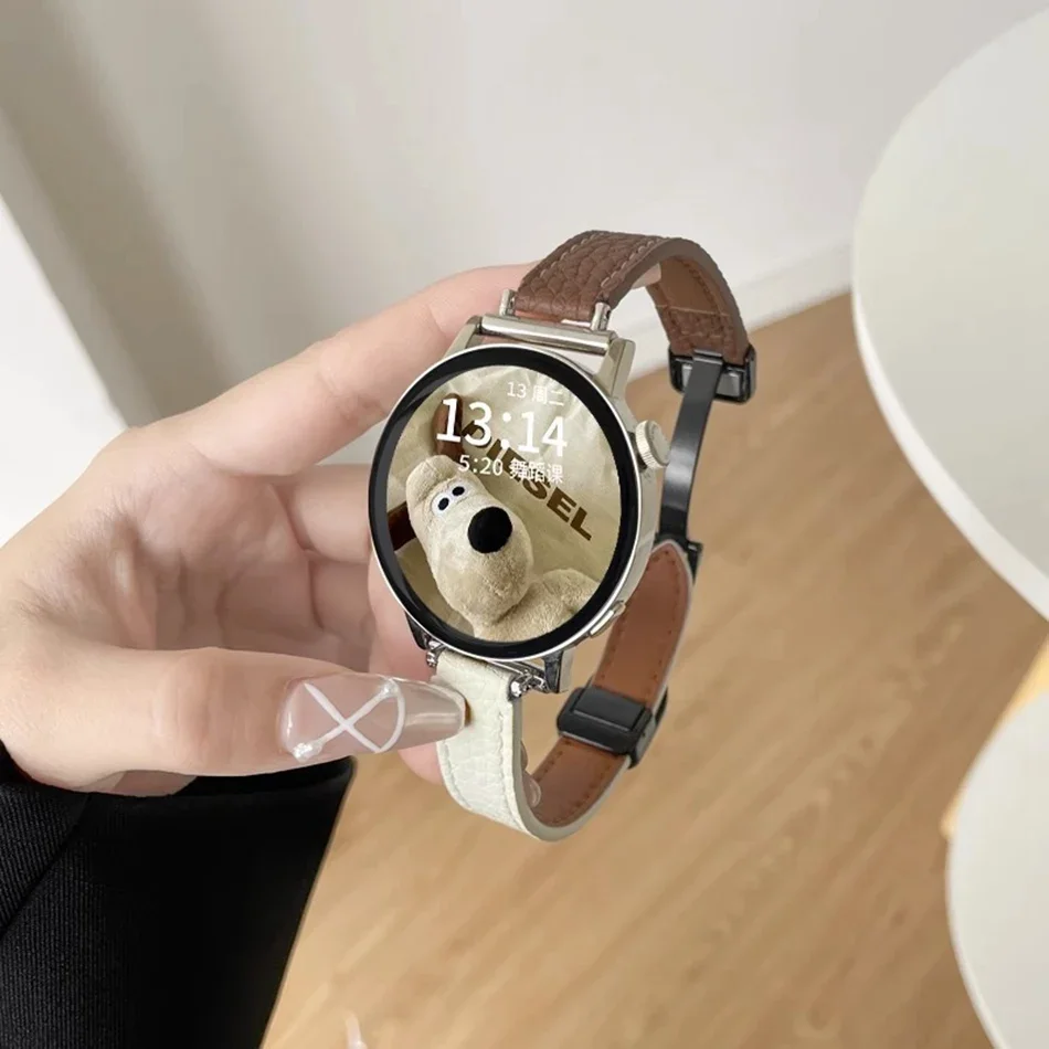 ليتشي بو الجلود حزام مغناطيسي لساعة سامسونج جالاكسي 6 5/برو/4 الكلاسيكية 44/40/46 مللي متر 20/22 مللي متر الفرقة لساعة هواوي GT 4 3 2