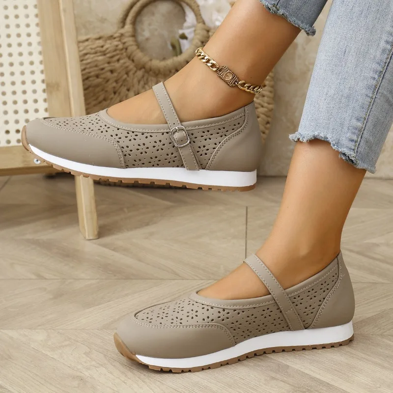 

White Hollow Out Platform Sneakers Women 2026 Plus Size 36-43 Breathable Sports Shoes Woman Comfort Non Slip Walking Flats Mujer