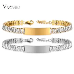 Fashion Stainless Steel Couple Bracelet 9mm Smooth Laser Engraved Logo Couple Set Zircon Bracelet for Women Jewelry Accessories