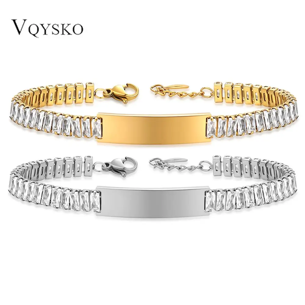 Fashion Stainless Steel Couple Bracelet 9mm Smooth Laser Engraved Logo Couple Set Zircon Bracelet for Women Jewelry Accessories