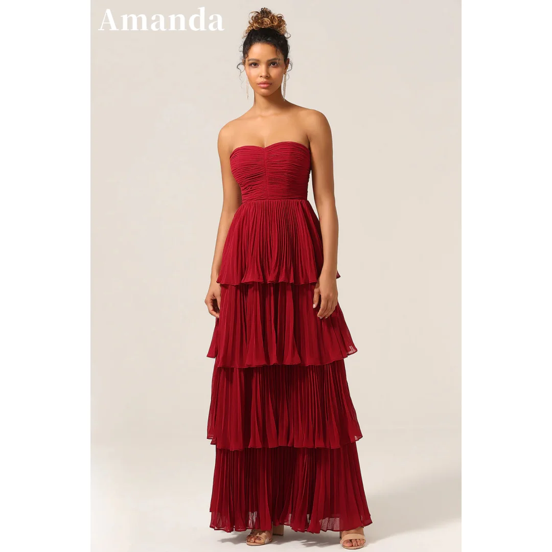 Amanda Strapless Chiffon vestidos de noche Multilay A-line Prom Dresses Elegant Sleeveless Ankle-Length Zip Formal Evening 2024