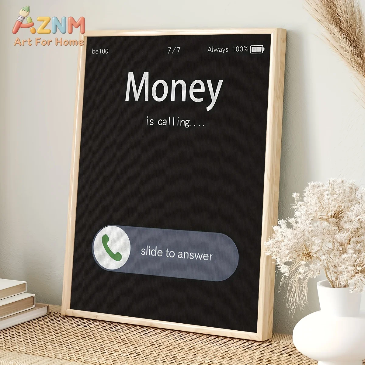 AZNM Money Is Calling Canvas Wall Art Funny Incoming Call Motivational Poster Entrepreneur Office Aesthetic Decor Unframed Print