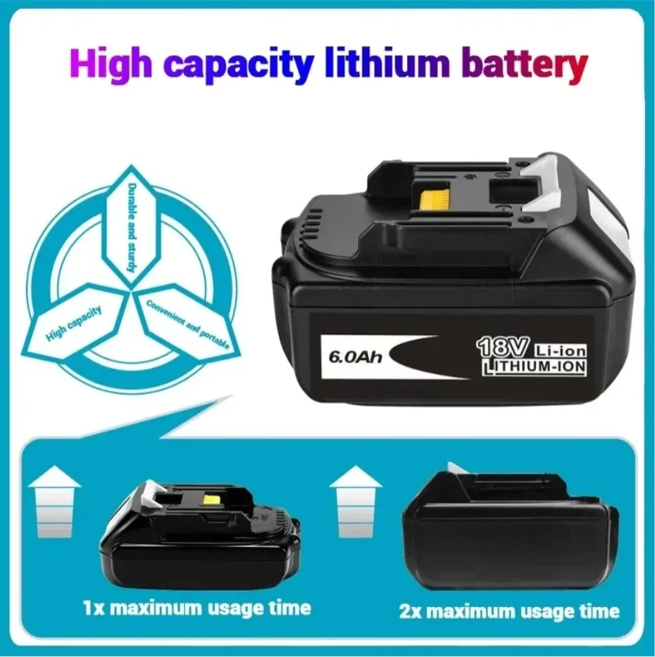 

for Makita 18V 6000mAh Rechargeable Power Tools BL1860B BL1860 BL1850 BL1850B BL1840 BL1815 Replacement Lithium Battery