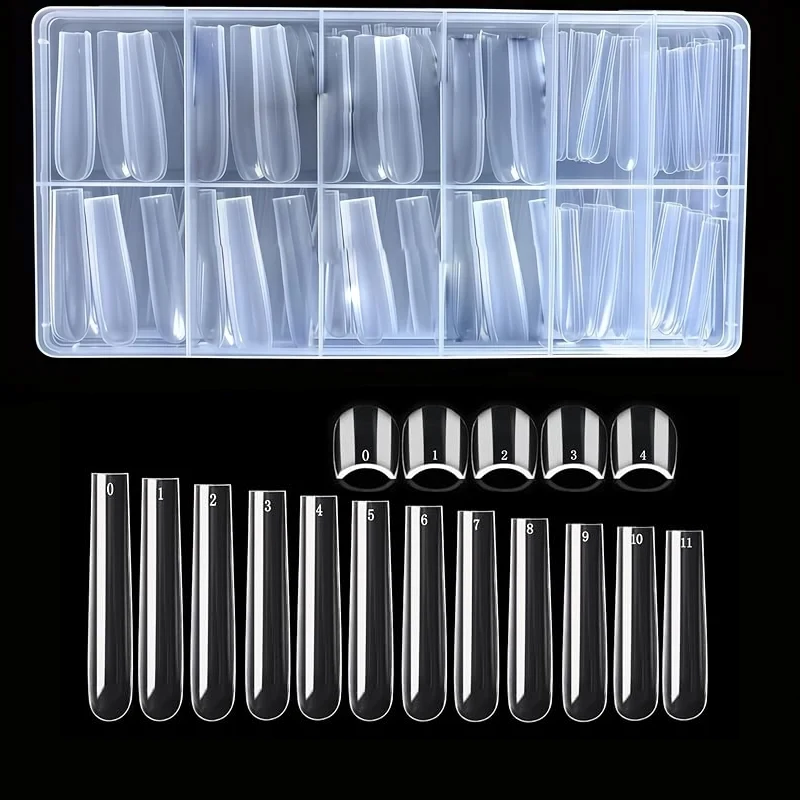 240 Pieces of Soft Gel Nail Tips, Rectangular Transparent Full Cover False Nails, XXXL Acrylic Nail Extension Kit, Suitable for Home DIY and Beginners, Transparent Press-On Nail Tips, 12 Sizes