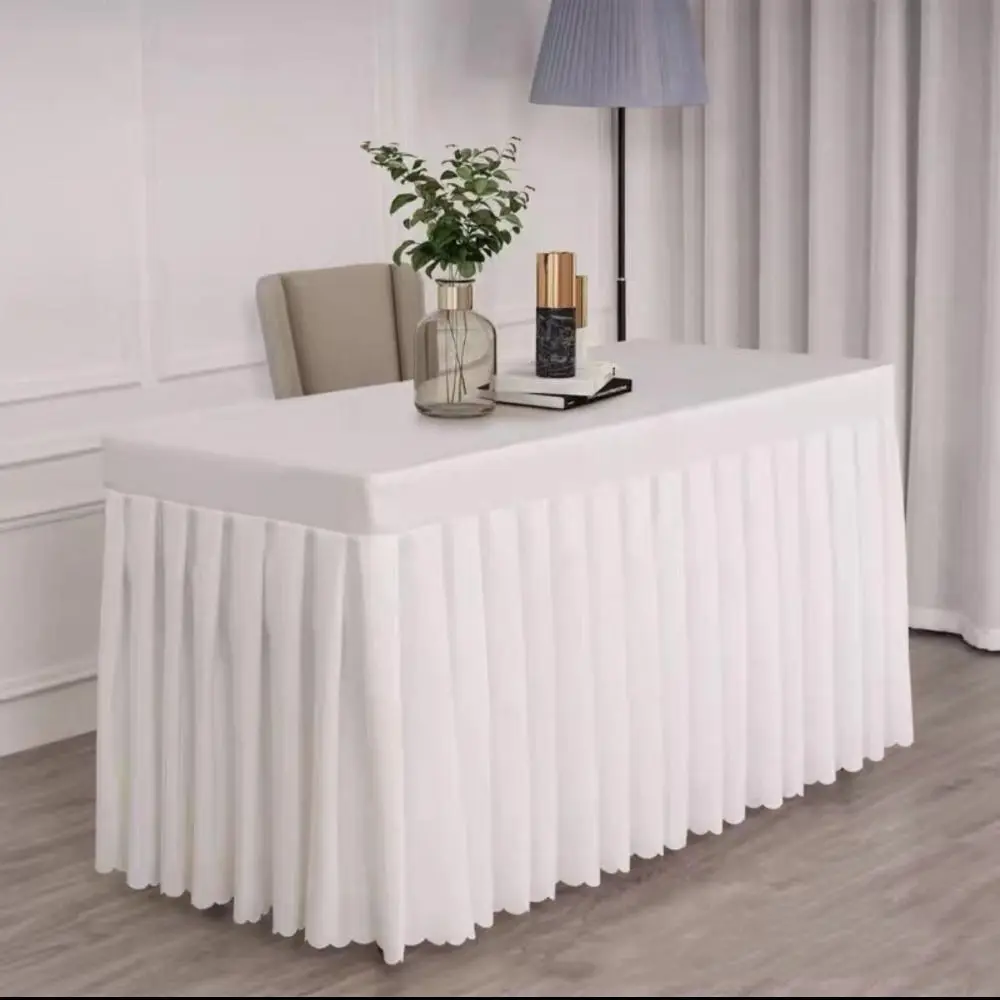 

Solid Color Rectangle Table Skirts Thick Soft Table Cloth Cover Comfortable Skin Friendly Elastic Table Cloth Exhibition