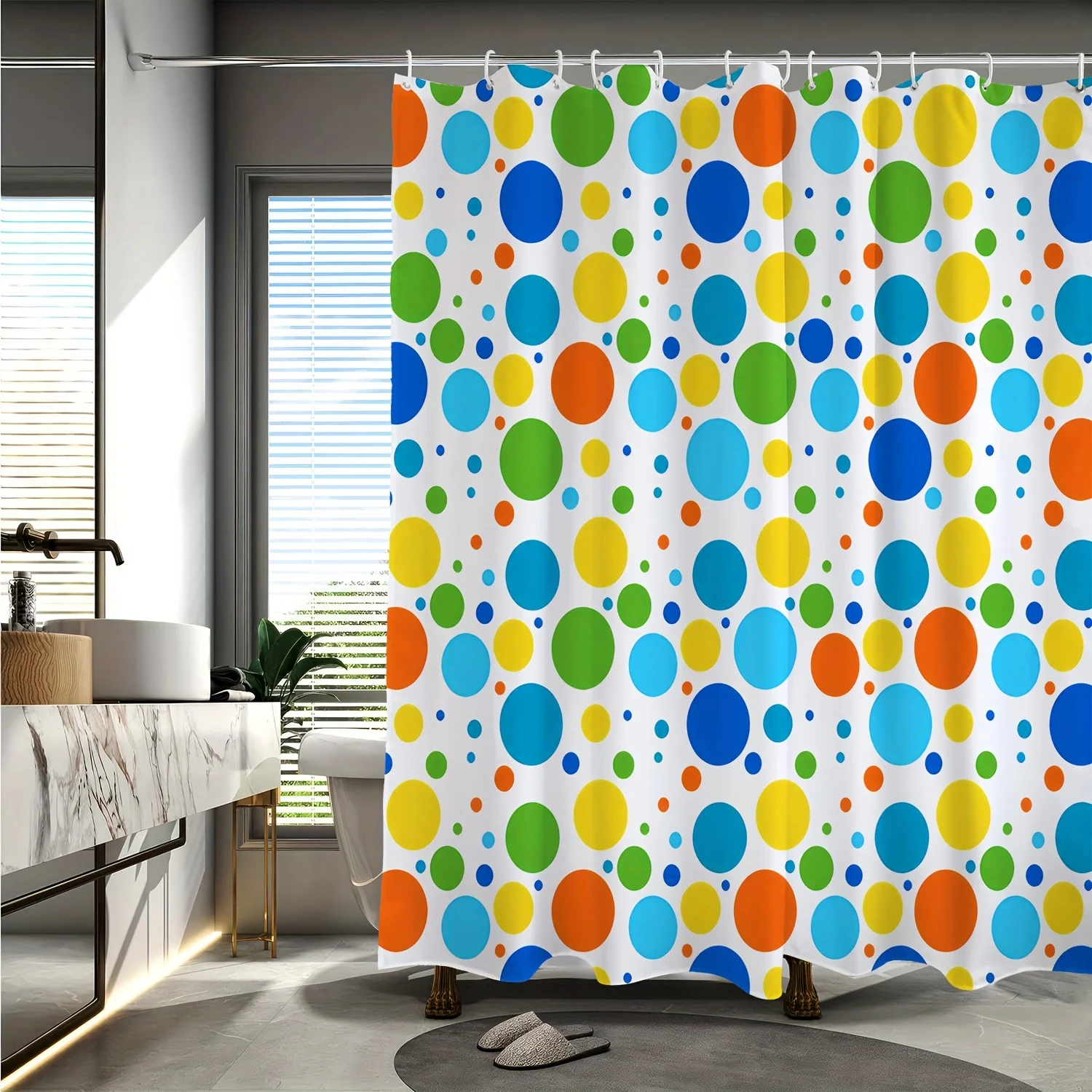 

«Яркая занавеска для душа в горошек», водонепроницаемая и декоративная для современной ванной комнаты, дизайн с разноцветными кругами»