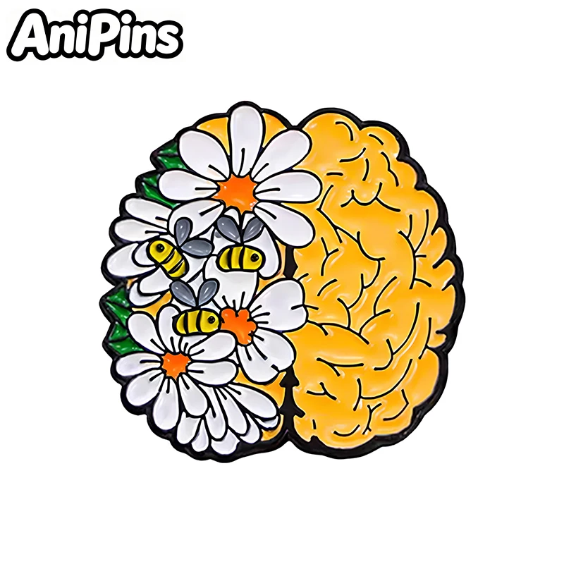AniPins Brain Health Mental Pins 5-design Interesting Enamel Heart Skeleton Brooch Pin On Clothes Backpack Badge Gifts